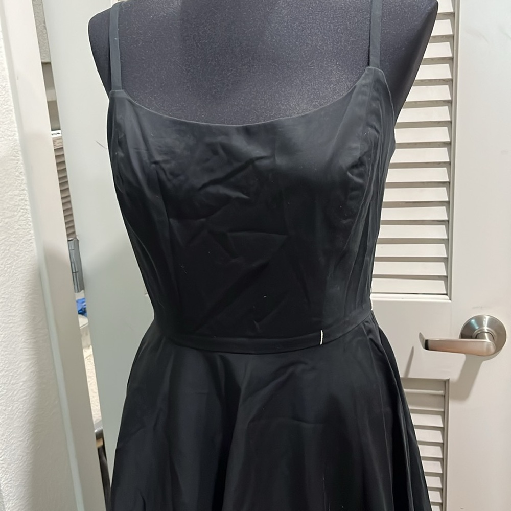 White House Black Market black spaghetti strap lined cotton A-line dress 8 - Picture 3 of 8